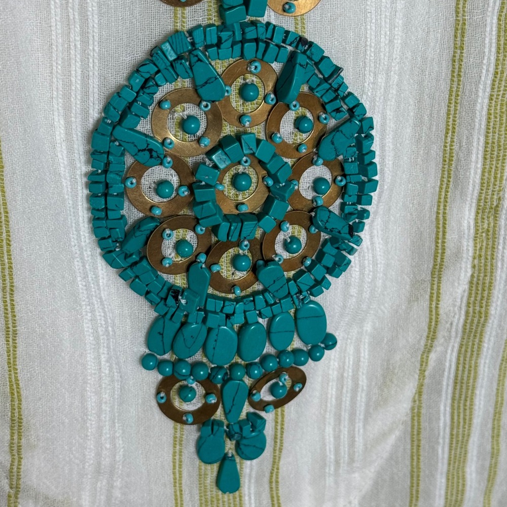 Soft Surroundings Women's M Striped Tunic Top Teal Beaded Embellishment Cotton - Picture 5 of 9